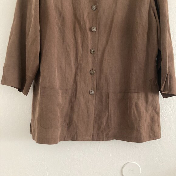 Charter Club Silk Linen Blend Button Front Top Tunic Brown Minimalist 16W - Picture 4 of 9